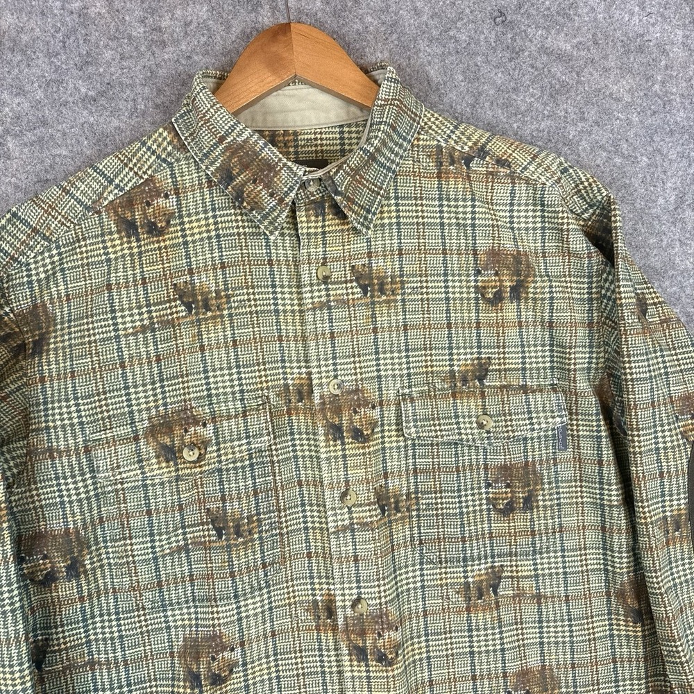 Woolrich Flannel Shirt Mens Large Bears Plaid AOP Button Up Elbow Patches - Picture 3 of 9
